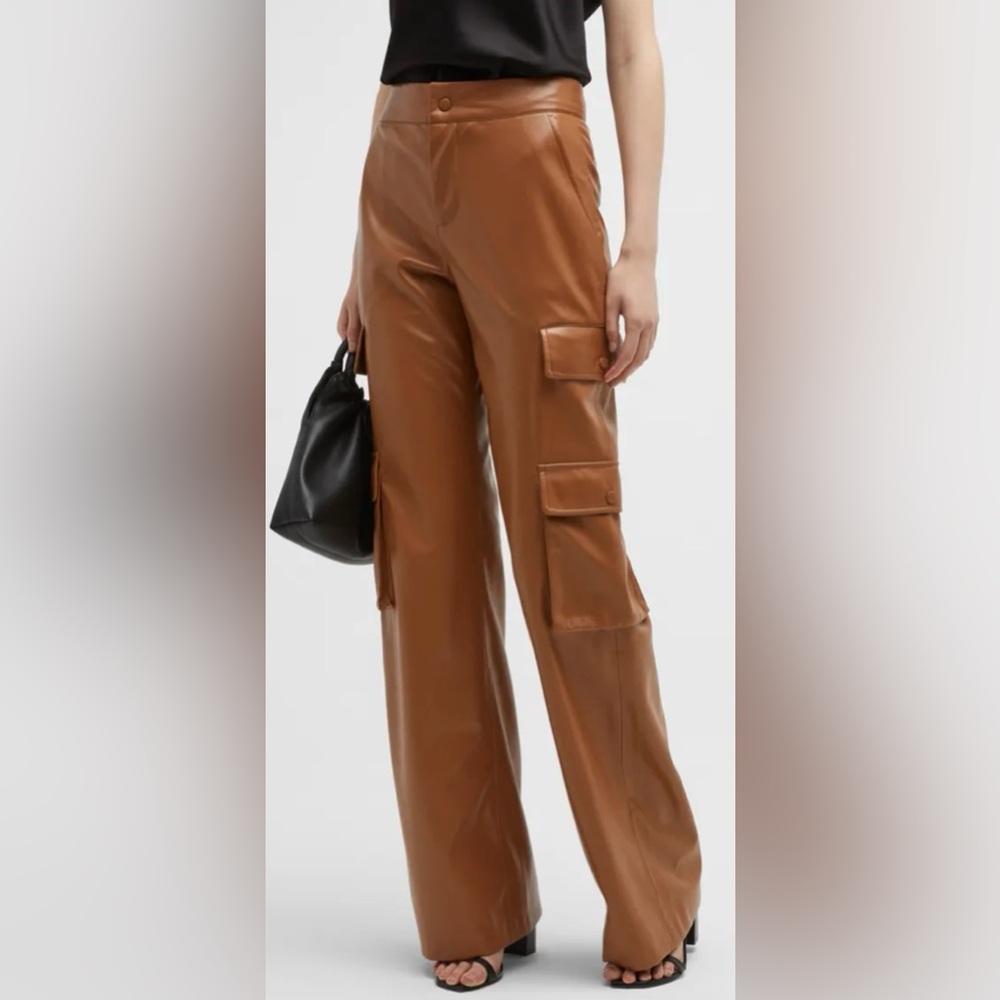 Alice + Olivia Brown Faux Leather Cargo Pants